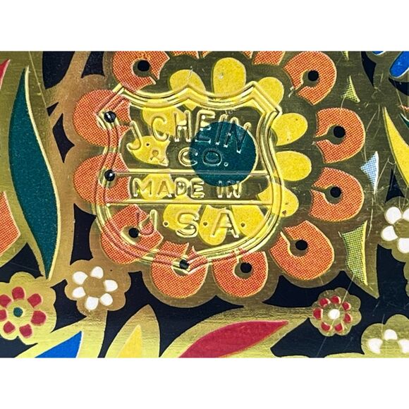 Vintage J Chein Metal Retro Recipe Box Flower Power Floral Black Gold USA MCM - Picture 7 of 10